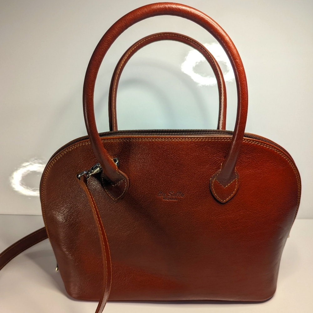 La Sella Roma Fine Italian Leather Handbag Purse Dark Brown, Handmade, Stunning